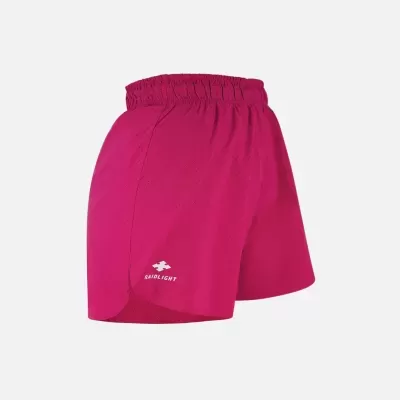 Calções desportivos cor de rosa com padrão de furos e logótipo RAIDLIGHT branco