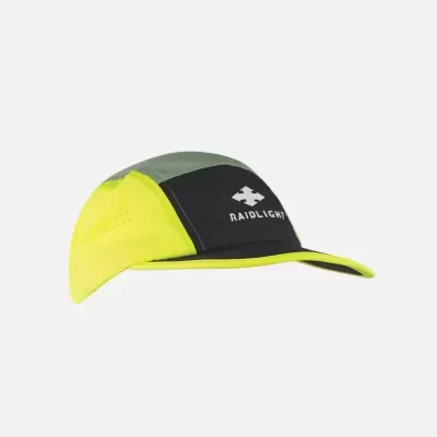 Boné desportivo RAIDLIGHT em amarelo fluorescente, preto e verde com logo branco