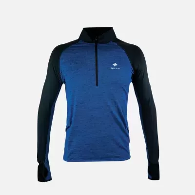 Camisola desportiva azul e preta Raidlight com fecho frontal e mangas compridas