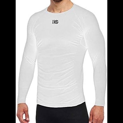 Camisola desportiva branca de manga comprida com texto K5D.