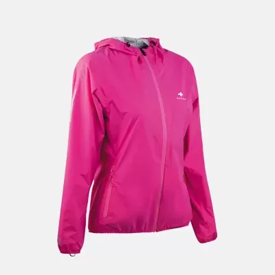 Casaco impermeável rosa com capuz e fecho