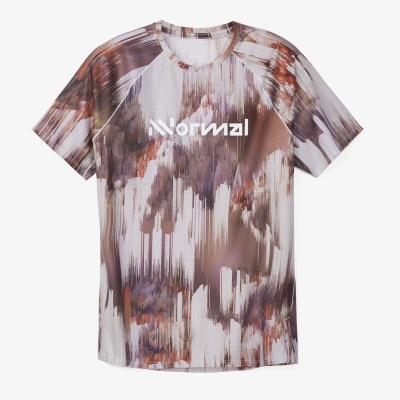 T-shirt manga curta padrão abstrato com texto Normal