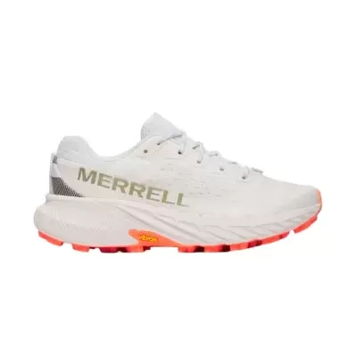 Ténis desportivos brancos Merrell com sola laranja vibram