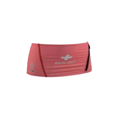 Cinto desportivo vermelho com logo RAIDLIGHT e bolso lateral com fecho preto