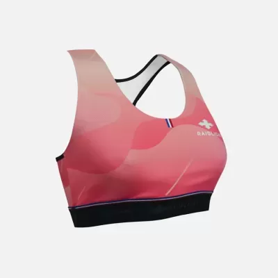 Top desportivo rosa RAIDLIGHT com alças finas cruzadas pretas e logótipo branco