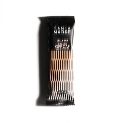 Barra de geleia Santa Madre em embalagem preta com detalhes laranja e bege