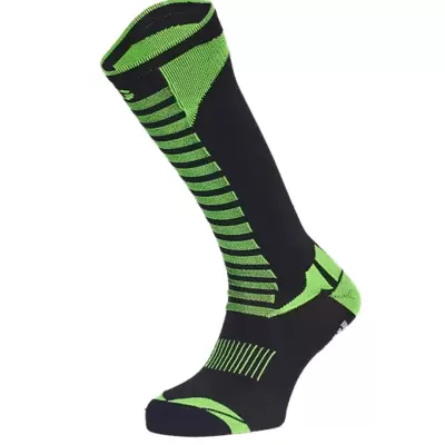 Meia desportiva preta e verde fluorescente com padrão listrado