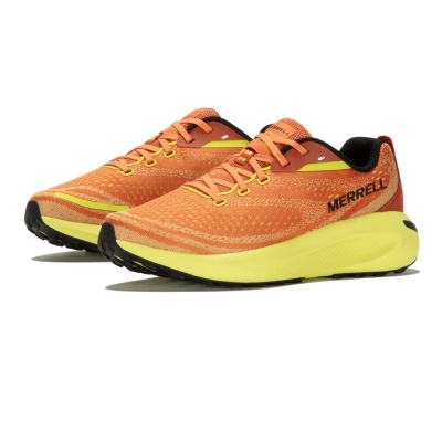 Ténis desportivos Merrell laranja e amarelo com sola grossa amarela