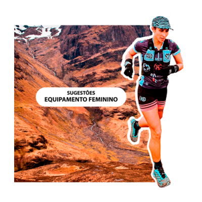 Mulher a correr em paisagem montanhosa com roupa desportiva feminina colorida