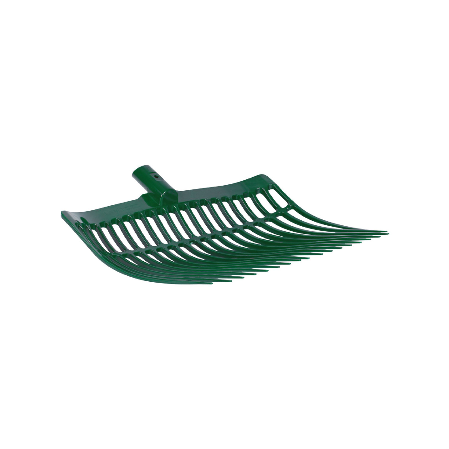 Ancinho verde de plástico para jardim com dentes largos