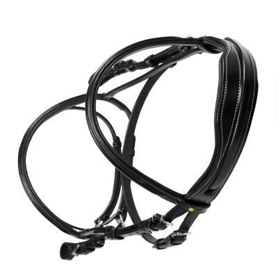 Cabe&#x00E7;ada&#x20;inglesa&#x20;de&#x20;salto&#x20;em&#x20;couro&#x20;-&#x20;Preto