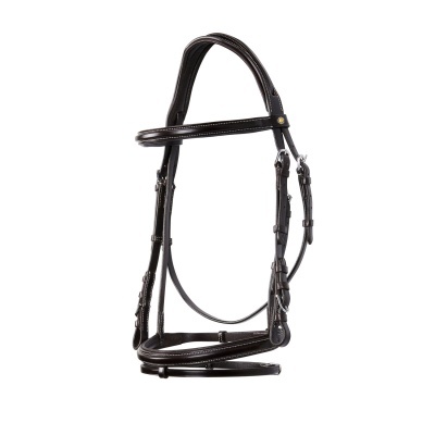 Cabe&#x00E7;ada&#x20;inglesa&#x20;de&#x20;salto&#x20;em&#x20;couro&#x20;-&#x20;Castanho