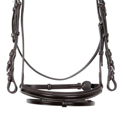 Cabe&#x00E7;ada&#x20;inglesa&#x20;de&#x20;salto&#x20;em&#x20;couro&#x20;-&#x20;Castanho