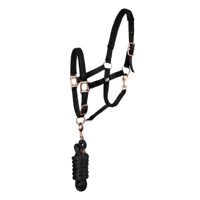 Cabe&#x00E7;&#x00E3;o&#x20;de&#x20;Nylon&#x20;com&#x20;Linha&#x20;ROSE&#x20;GOLD&#x20;-&#x20;Preto