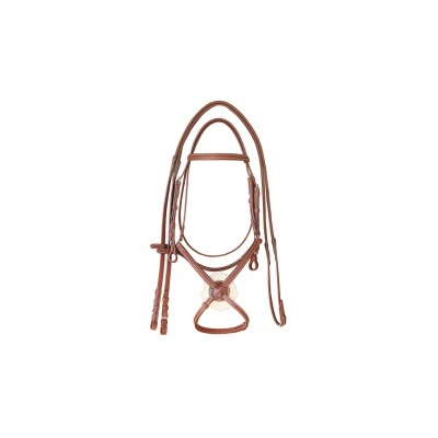 Cabeçada de couro castanho com almofada de pele clara