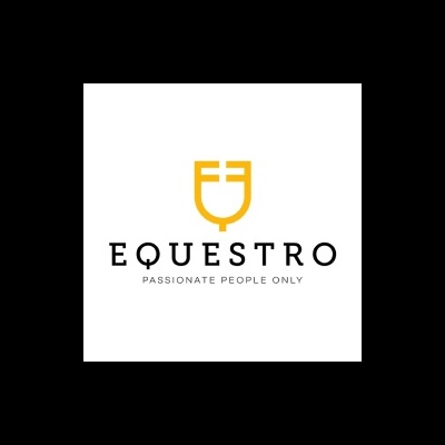 Logótipo EQUESTRO com texto e símbolo amarelo