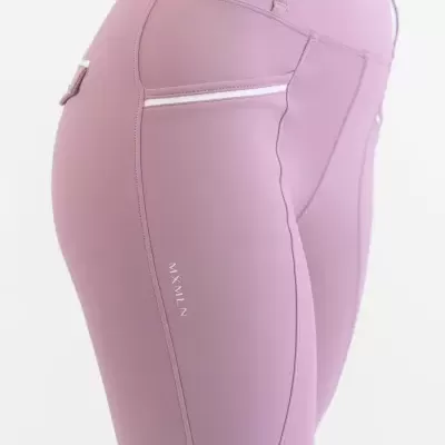 Leggings desportivas rosa claro com detalhes brancos e texto MXMLN