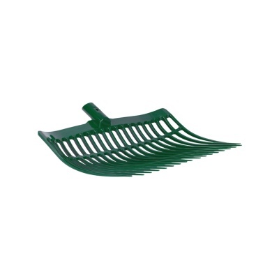Ancinho verde de plástico para jardim com dentes largos