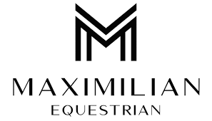 Logótipo preto e branco com monograma e texto MAXIMILIAN EQUESTRIAN