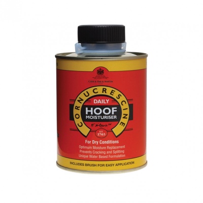 Lata metálica de hidratante para cascos com rótulo vermelho e amarelo