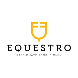 Logótipo EQUESTRO com texto e símbolo amarelo