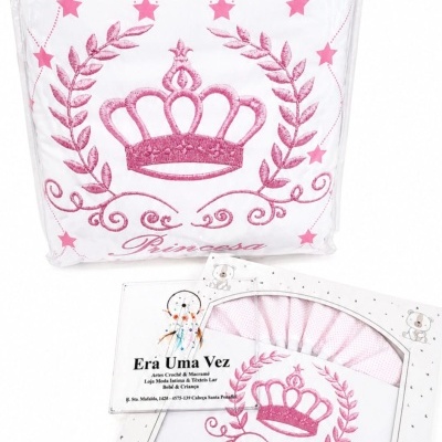 Conjunto de roupa bebé branca com estrelas e coroa rosa Princesa embalado