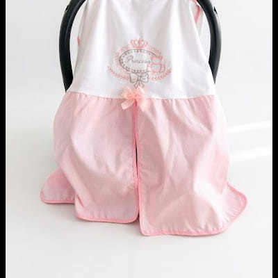 Capa para carrinho de bebé branca e rosa com bordado PRINCESS e coroa cor-de-rosa