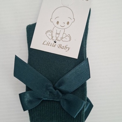 Meia de bebé azul-petróleo com laço e etiqueta Little Baby