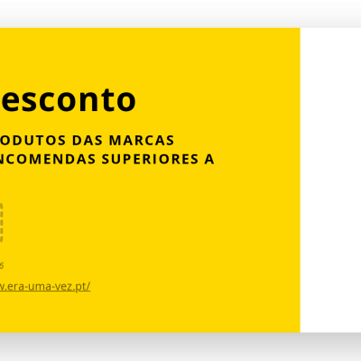 Cupão amarelo e branco com 10% de desconto, código ERA10%, e imagem de filtro dos sonhos com flores