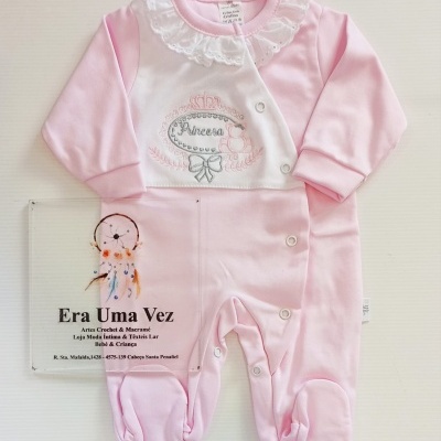 Pijama rosa para bebé com gola de folhos e bordado Princesa