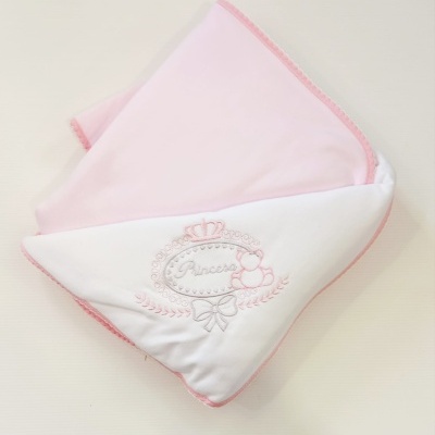 Manta de bebé rosa e branca com bordado Princesa