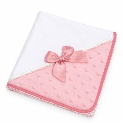 Manta para bebé com laço de cetim cor de rosa e textura de bolinhas