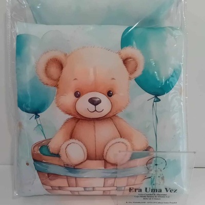 Almofada ou conjunto de cama infantil com estampa de urso e balões
