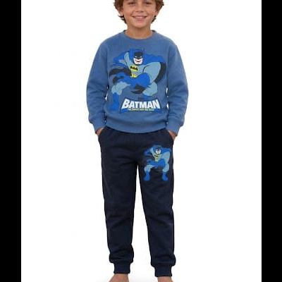 Conjunto infantil de Batman com camisola azul e calças pretas com estampa
