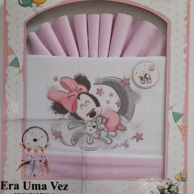 Lençol cor-de-rosa para bebé com imagem de Minnie e coelho