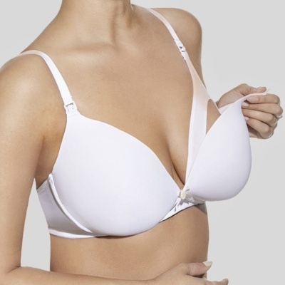 Soutien de amamentação branco com fecho frontal e detalhe flor