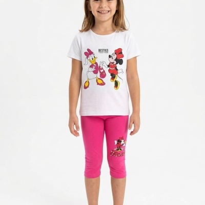 Conjunto de criança com camisola branca e leggings rosa com personagens Disney