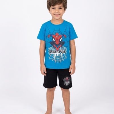 Conjunto infantil azul e preto com estampa Homem-Aranha