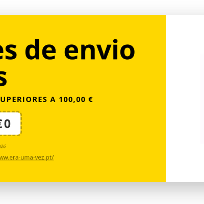 Voucher amarelo e branco com texto sobre portes grátis e logótipo colorido de flores e filtro dos sonhos