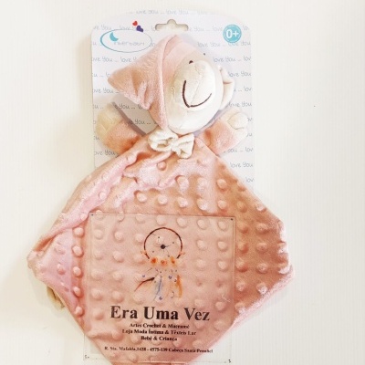 Manta de peluche rosa com ursinho e texto Era Uma Vez