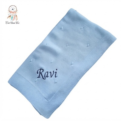 Manta azul claro com bordado Ravi e logo EraUmaVez