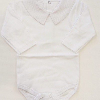 Body branco para bebé com manga comprida e gola texturizada