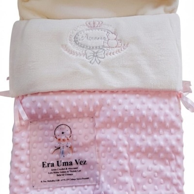 Saco de bebé rosa e creme com capuz e bordado Princesa