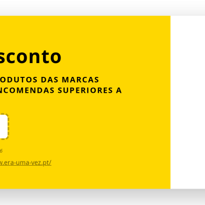 Cupão amarelo e branco com oferta de desconto