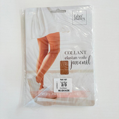Embalaem de collants infantis elásticos tamanho 2/3 cor muskade da fabrimatex com imagem de pernas de criança.