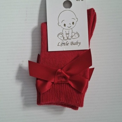 Meias vermelhas para bebé com laço e etiqueta Little Baby