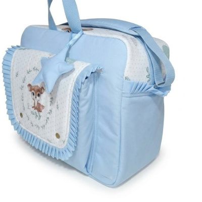Bolsa de bebé azul clara com desenho de cervo e alça