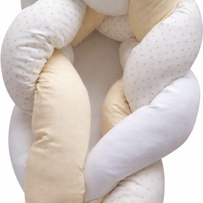 Almofada trançada para bebé branca e bege com padrão de estrelas