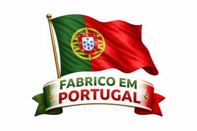 Bandeira de Portugal com texto FABRICO EM PORTUGAL em banner colorido