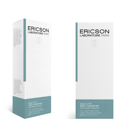 Embalagem branca e azul de produto Ericson Laboratoire Paris